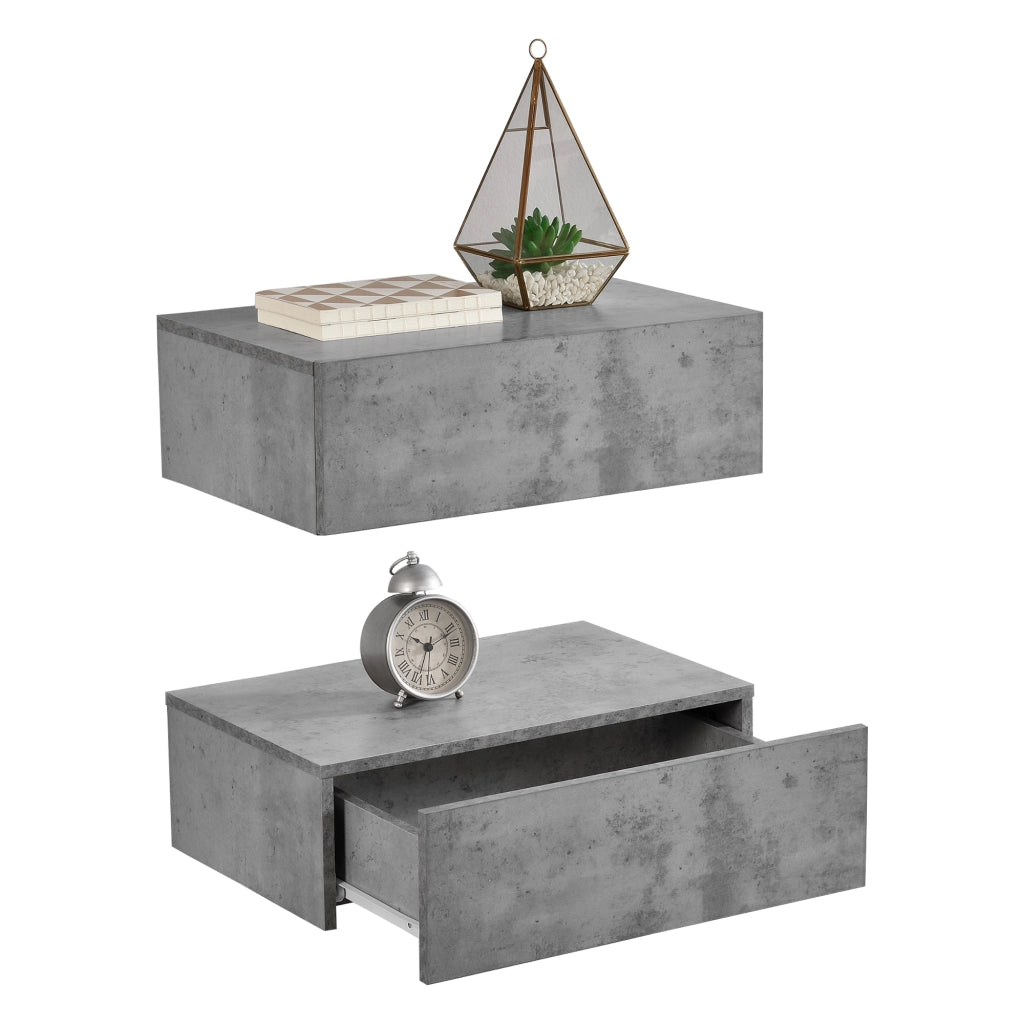 Set di 2 Comodini da Parete con Cassetto 46x30x15 cm Effetto Cemento [en.casa]