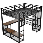 Letto a Soppalco 140x200 cm; Contenitore; Scrivania; LED; USB; con Armadio - Nero