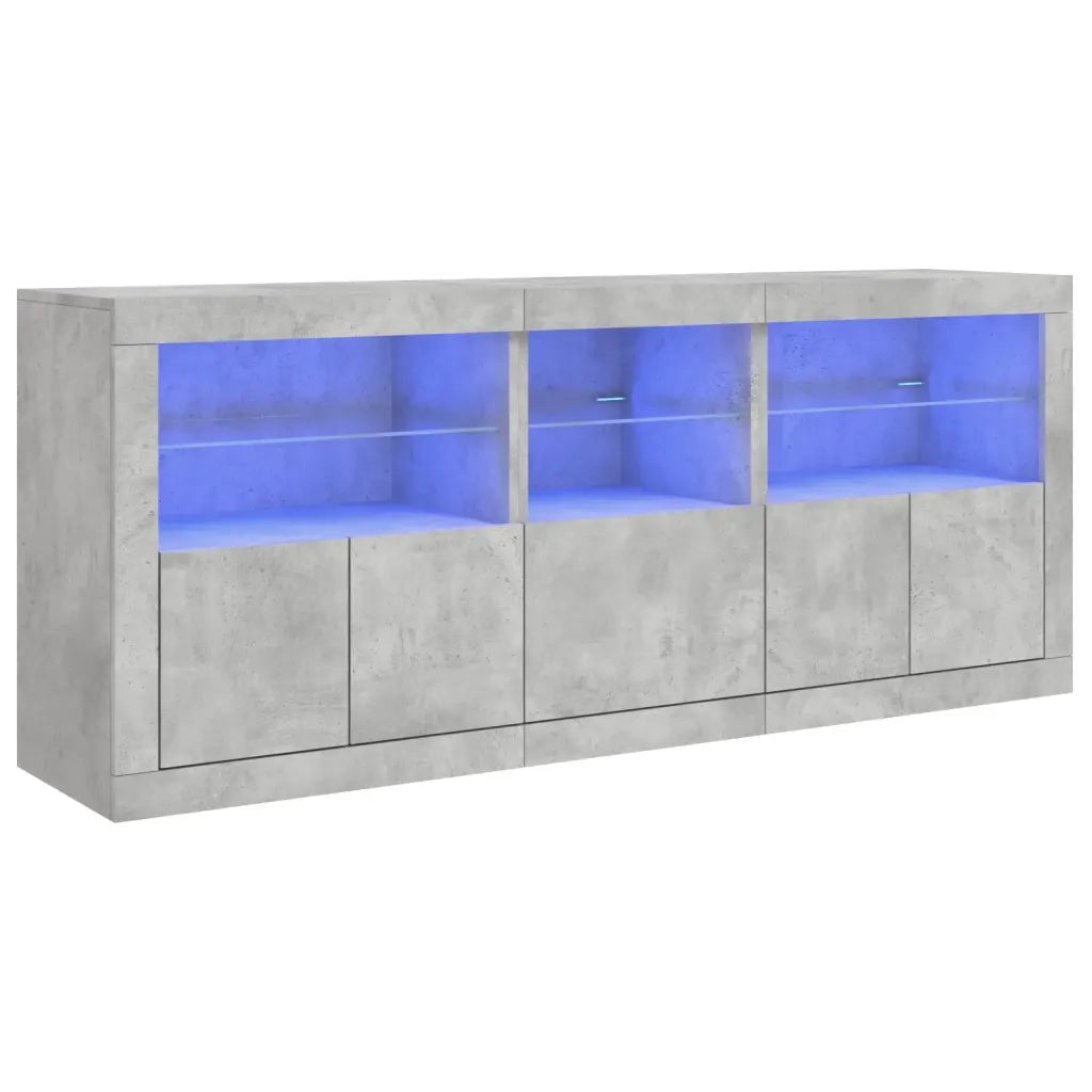 Credenza con Luci LED-Buffet-Armadio da cucina Grigio Cemento 162x37x67 cm 175371