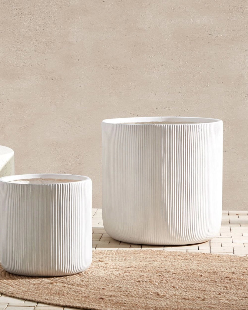 Vaso da fiori per in fibra di argilla bianco 55 x 55 x 55 cm giardino esterno terrazzo