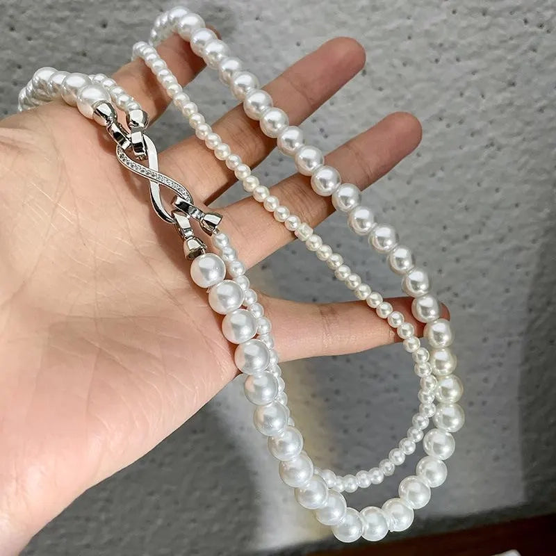 Collana doppia di perle staccabile, realizzata a mano, regalo di Natale o compleanno.