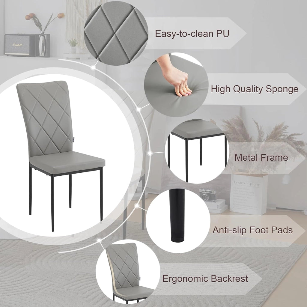 Set di 4 Sedie per Sala da Pranzo, Sedie da Cucina con Schienale Alto, con Gambe in Metallo e Rivestimento in Ecopelle, Grigio, EZS21gr-4