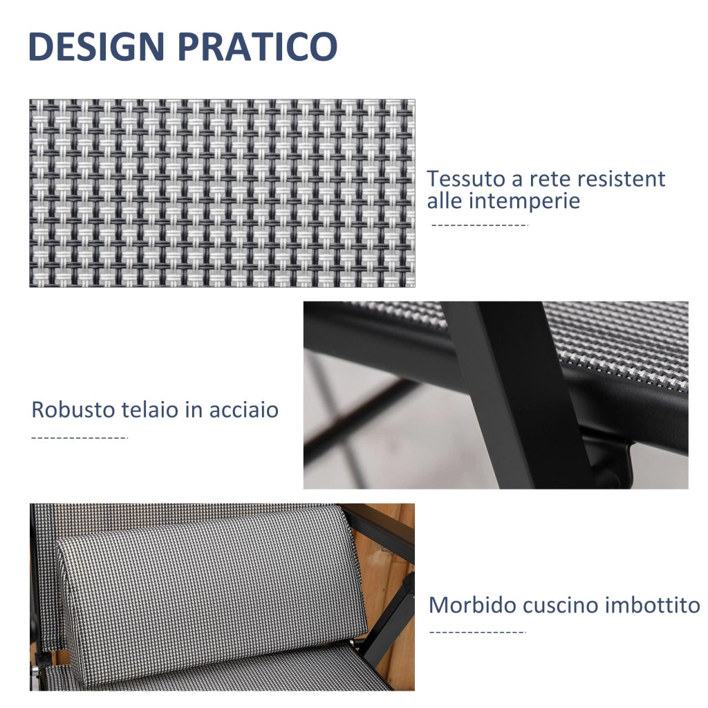 Sedia Sdraio Zero Gravity Reclinabile 70x65x111 cm in Acciaio e Tessuto a Rete Grigio