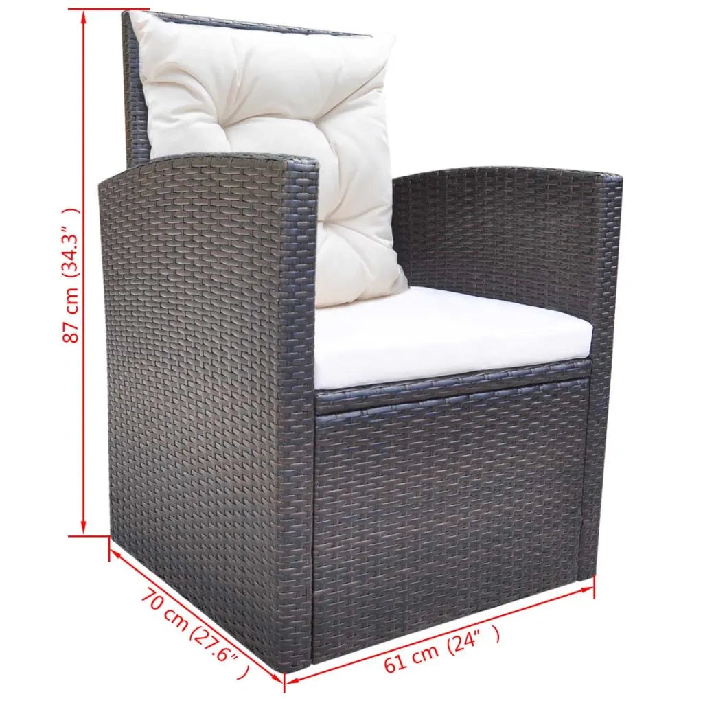 Set da Pranzo da Giardino 6 pz con Cuscini Polyrattan Marrone 42644