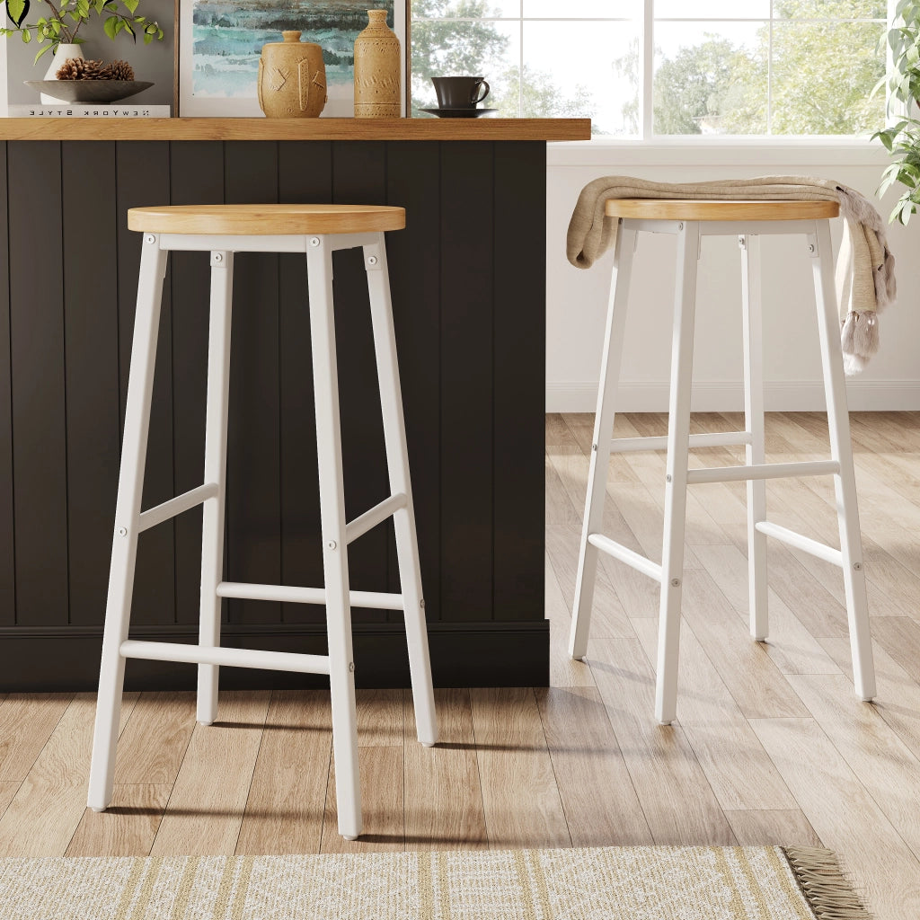SGABELLO Bar 63 cm Set da 2 pezzi MDF effetto legno e metallo bianco