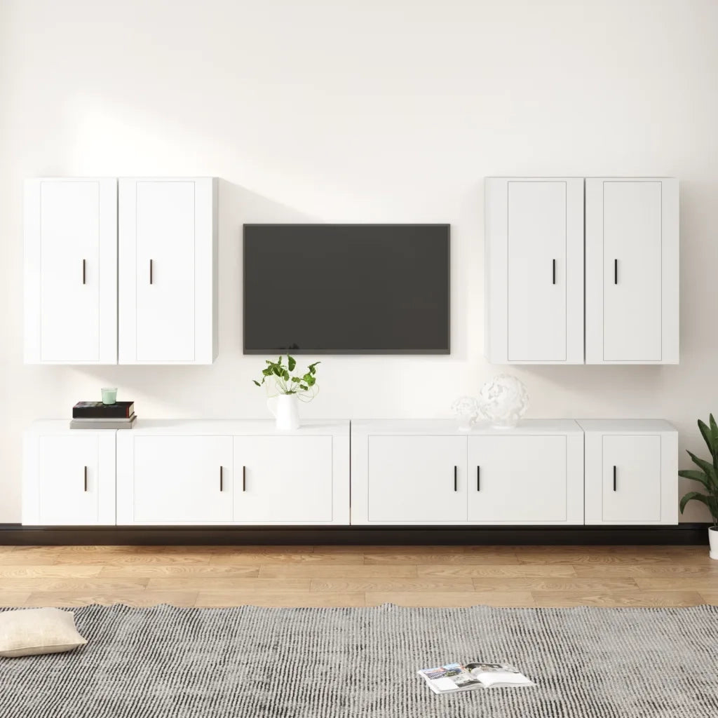 Set Mobili Porta TV 8pz Bianco in Legno Multistrato 3188702