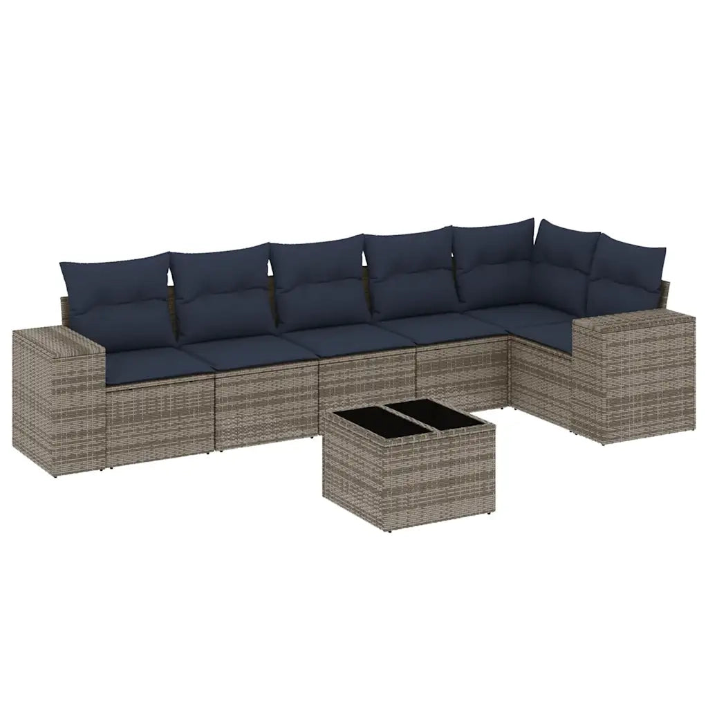 Set Divani da Giardino 7 pz con Cuscini Grigio in Polyrattan 3222600