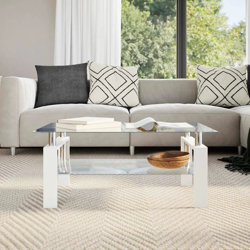 Tavolino Bianco e Trasparente 95x55x40 cm Vetro Temperato 330304