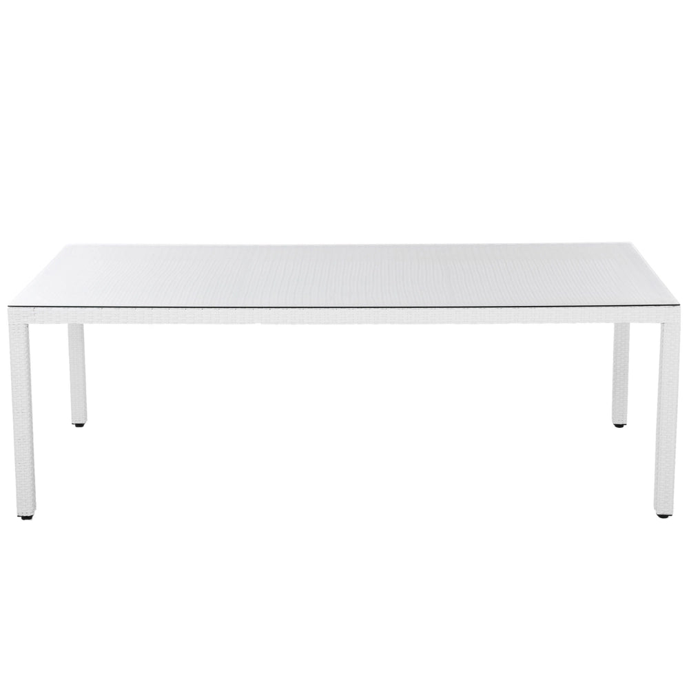 Set da Pranzo da Giardino con Tavolo e 8 Sedie con Cuscini in Simil Rattan Bianco