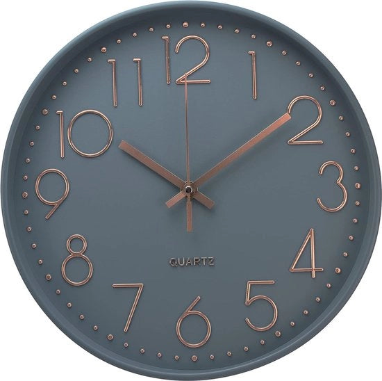 Orologio da parete non ticchettante 12 pollici a batterie quartz, rotante per soggiorno, camere da letto, ufficio, cucina, classe camera (grigio, rosa, oro)