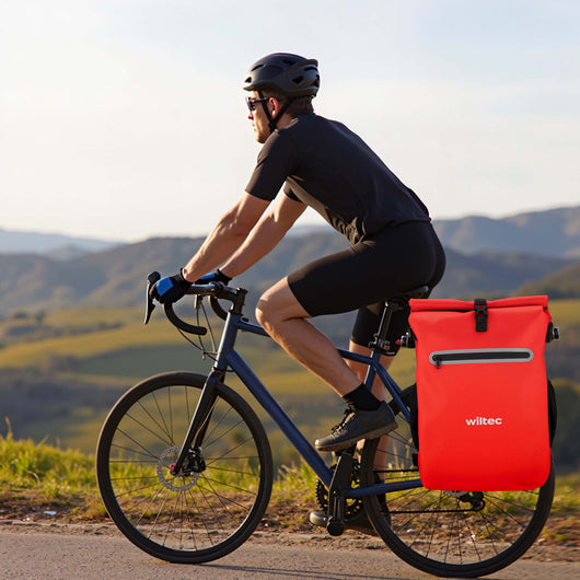Borsa per bici 4in1 20 l rossa, impermeabile, montaggio al portapacchi posteriore, scomparto laptop, elementi riflettenti