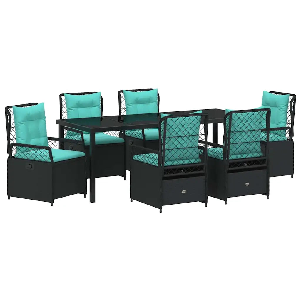 Set da Pranzo per Giardino 7 pcs Nero polyrattan 3381063