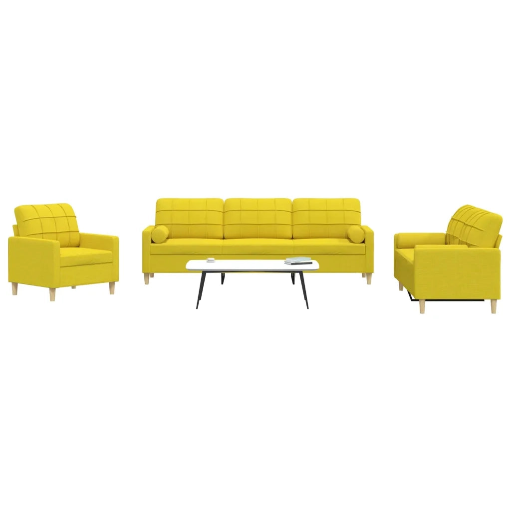 vidaXL Set di Divani 3 pz con Poggiapiedi Giallo Chiaro in Tessuto