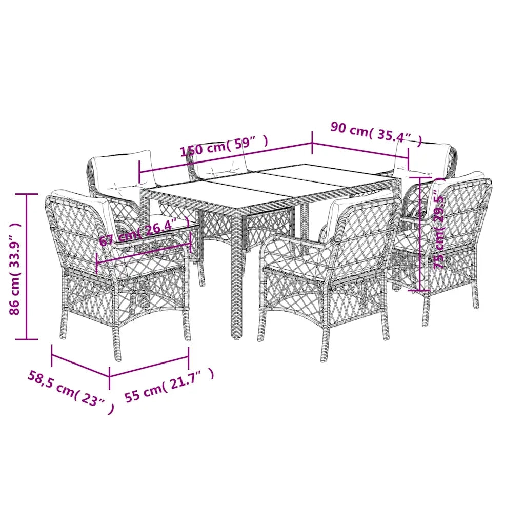 Set da Pranzo da Giardino 7 pz con Cuscini in Polyrattan Grigio 3212033