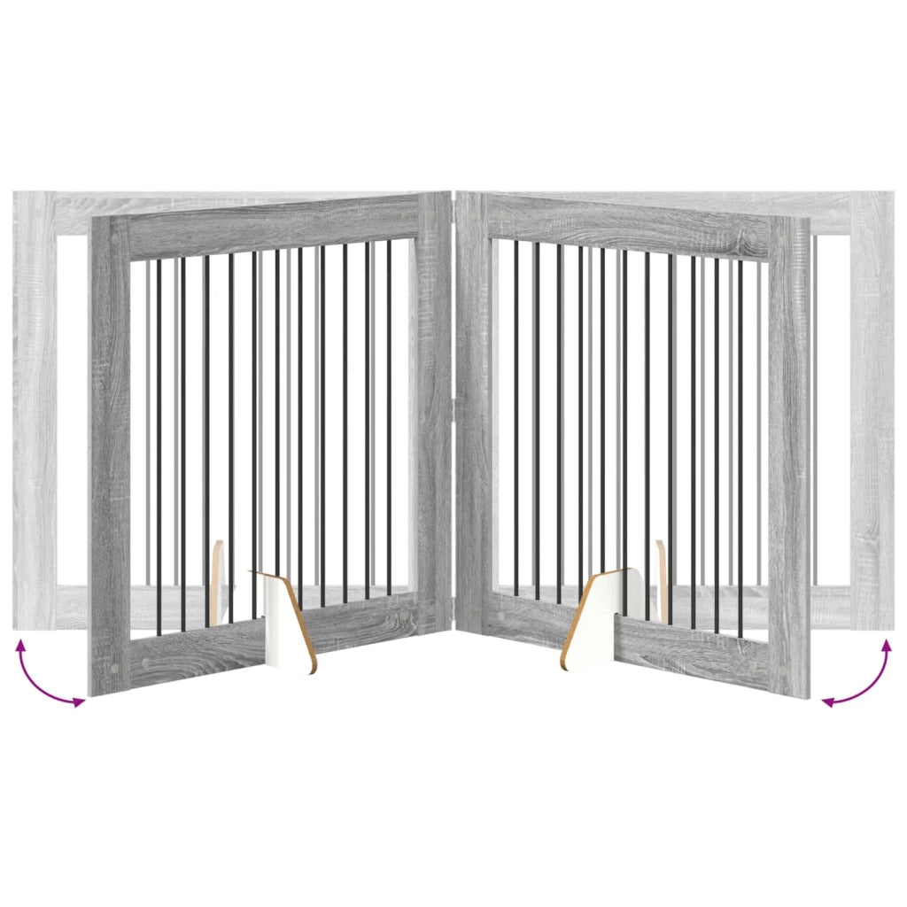 Cancello per cani pieghevole con supporti 2 pz Sonoma grigio 892028