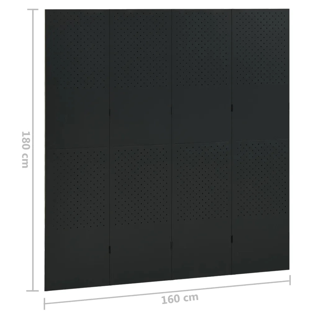 Paravento a 4 Pannelli Nero 160x180 cm in Acciaio 335898