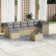 Set Divano da Giardino 8 pz con Cuscini Beige in Polyrattan