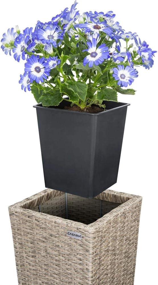 Deuba CASARIA® Set di 3 Vasi da Fiori in Polyrattan Intrecciato con Sottovaso e Foro Deflusso Acqua Richiudibile Vaso per Piante Effetto Rattan da Esterno Giardino Fioriere Fioriera