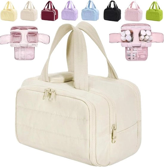 Toilette 4 in 1 - Impermeabile - Per Oggetti Bagnati e Secchi - Grande Capacità - Con Maniglia - 1 Pezzo - Beige