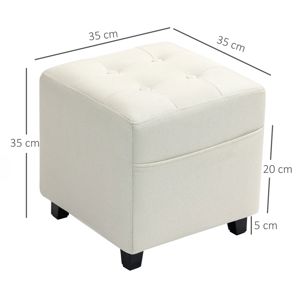 Pouf imbottito con tasca laterale ¨C zephmum ¨C Tessuto effetto lino, crema, 35x35x35 cm
