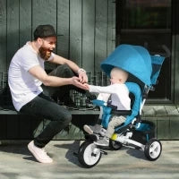 Triciclo per Bambini, Bicicletta per Bambini, Cestino Posteriore, Portabevande, Parasole, Metallo, Azzurro