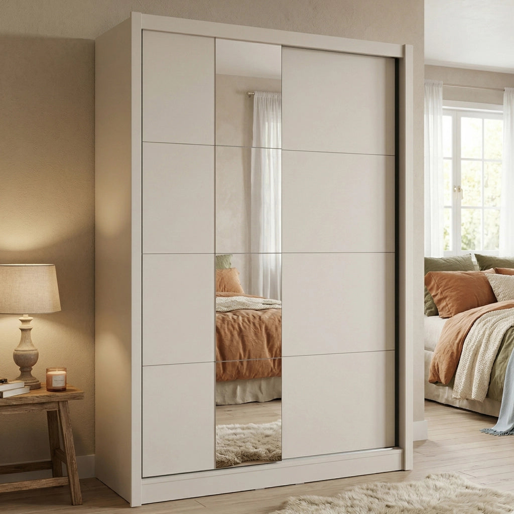 Armadio Camera da Letto Carisolo, Guardaroba Grande Appendiabiti, 155x215.5h cm Bianco Crema