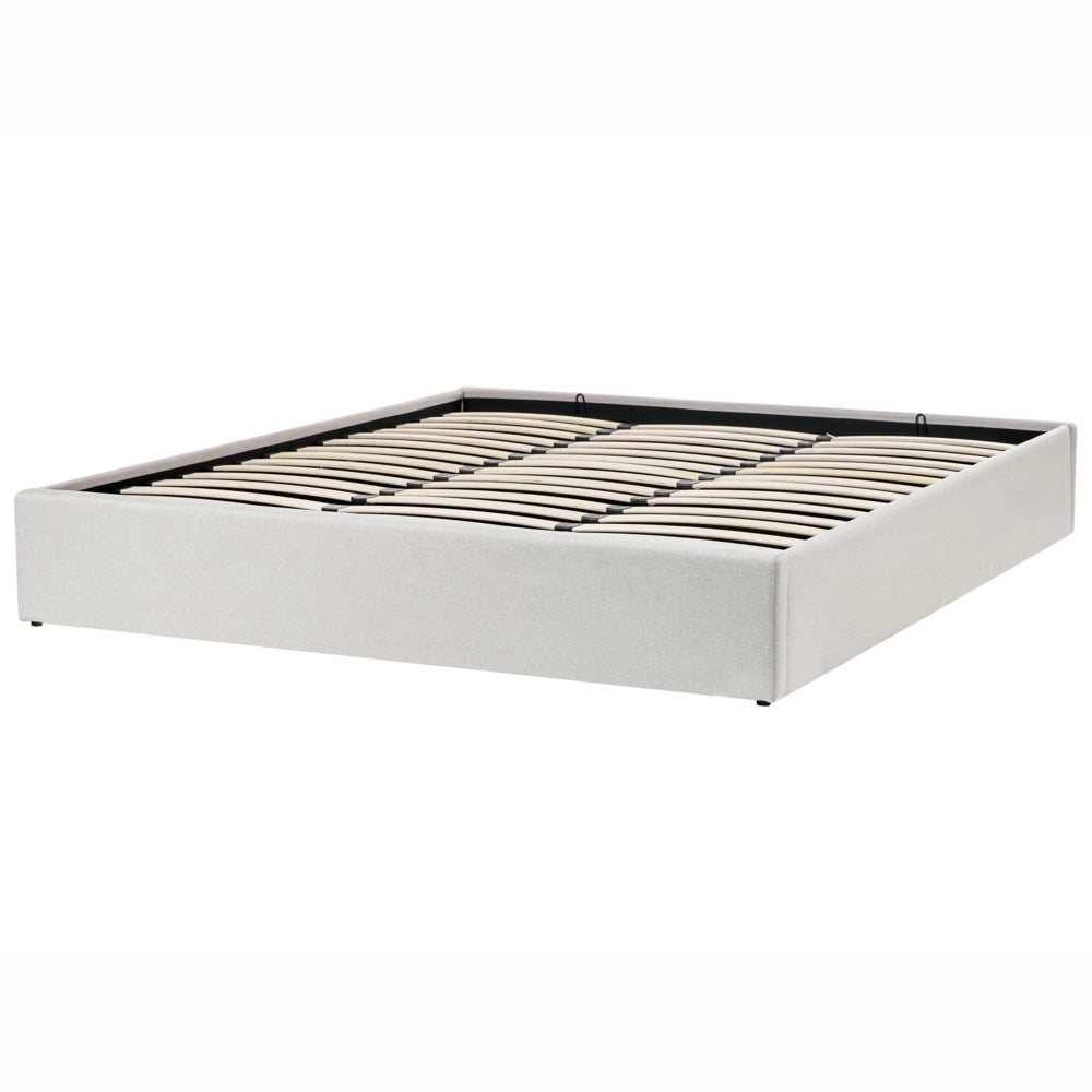 Letto matrimoniale con contenitore in tessuto beige chiaro 180 x 200 cm portaoggetti stile moderno
