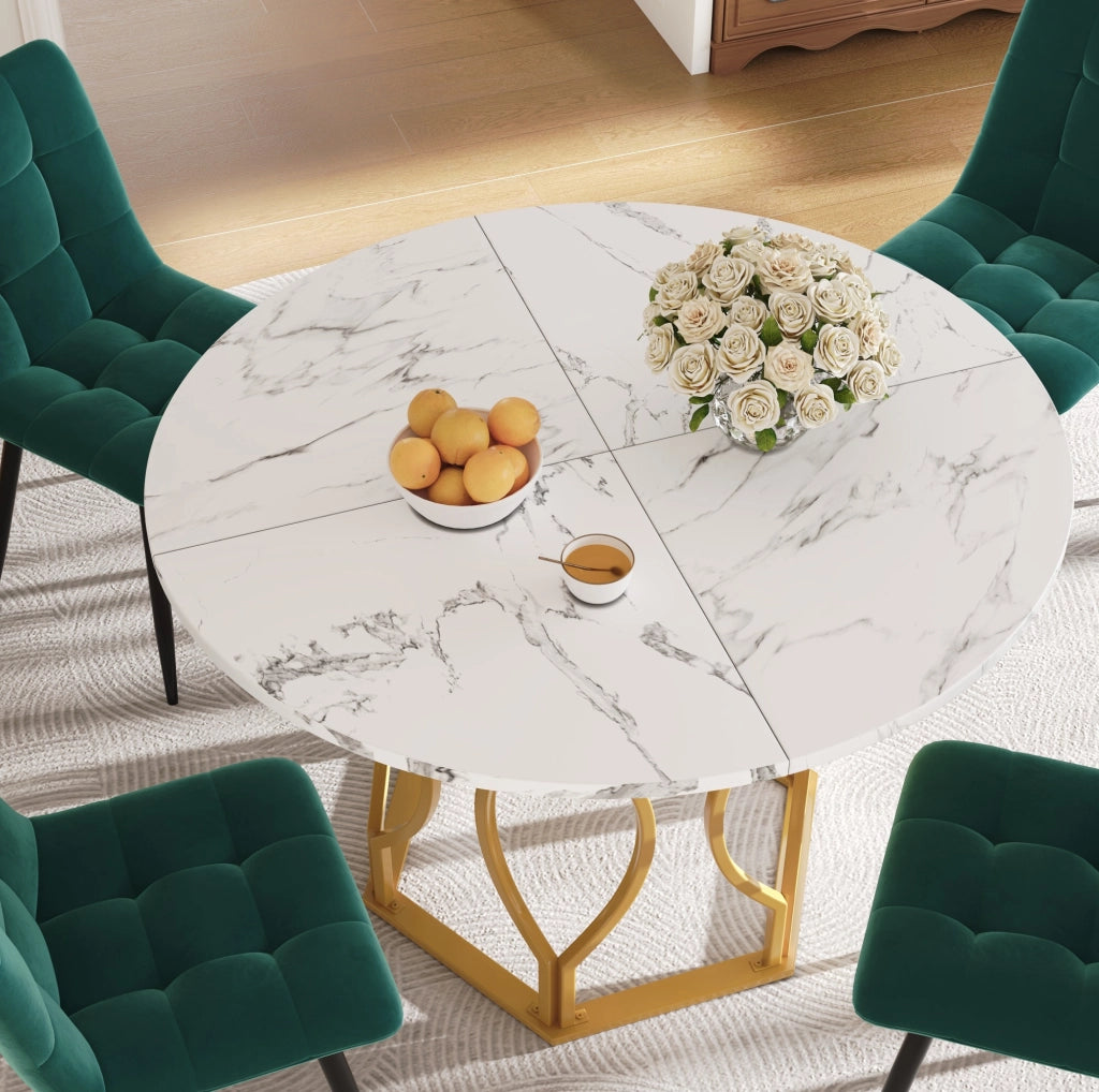 Tavolo da pranzo rotondo 100x100x76 cm; MDF e metallo; bianco e oro