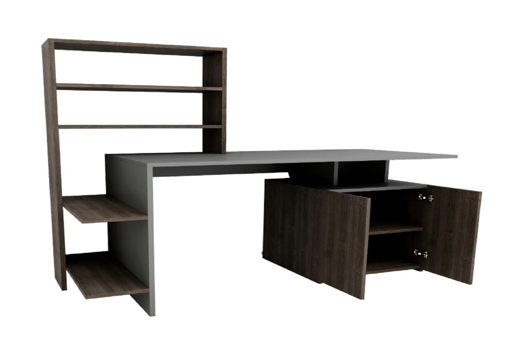 Scrivania in legno "Melis" - 146 x 60 x 128 cm - Noce antracite