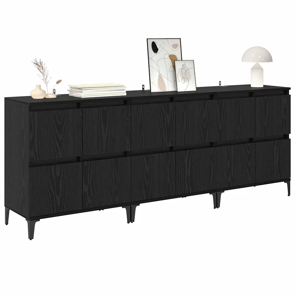 Sideboards 3 pcs Rovere Nero 60 x 35 x 70 cm Legno multistrato
