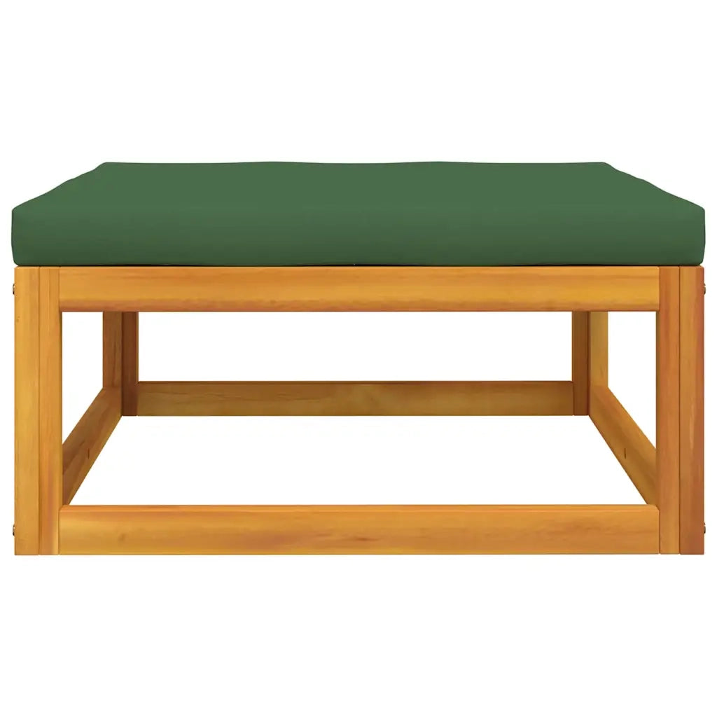 Sedia da giardino-Poggiapiedi da Giardino con Cuscino Verde Legno Massello Acacia