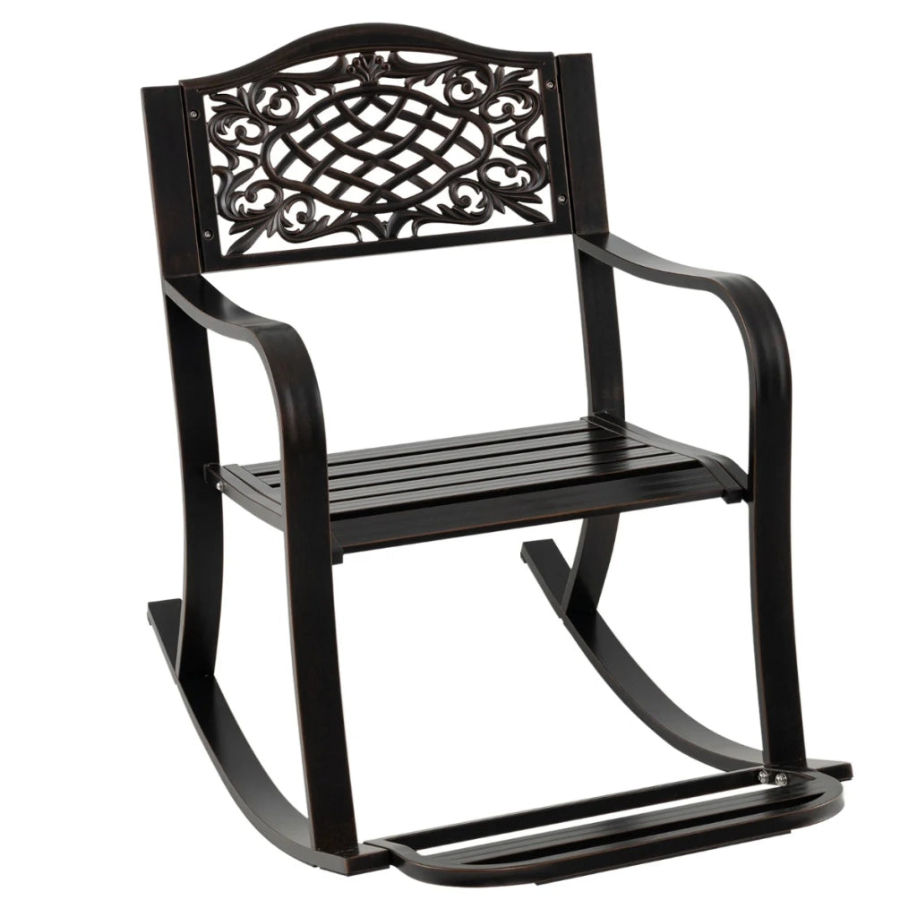 Sedia a dondolo ergonomica da giardino 102 x 62,5 x 89 cm con comodo poggiapiedi stile classico alluminio marrone 20_0011288