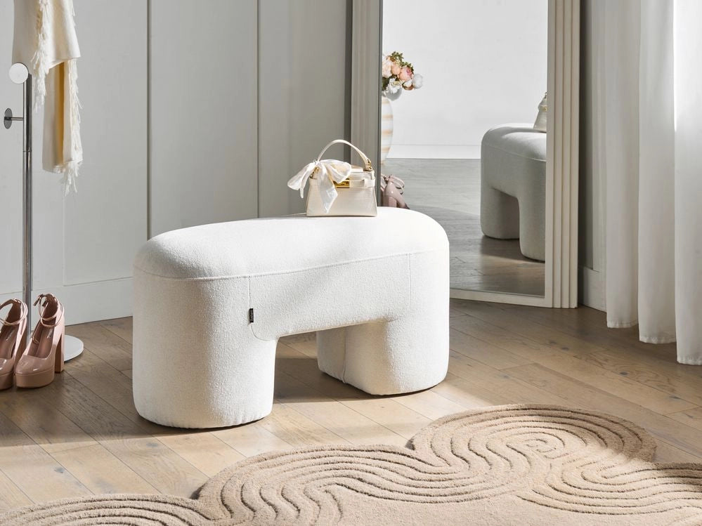Panchina Bianco Boucle da salotto o camera da letto con gambe larghe in stile moderno