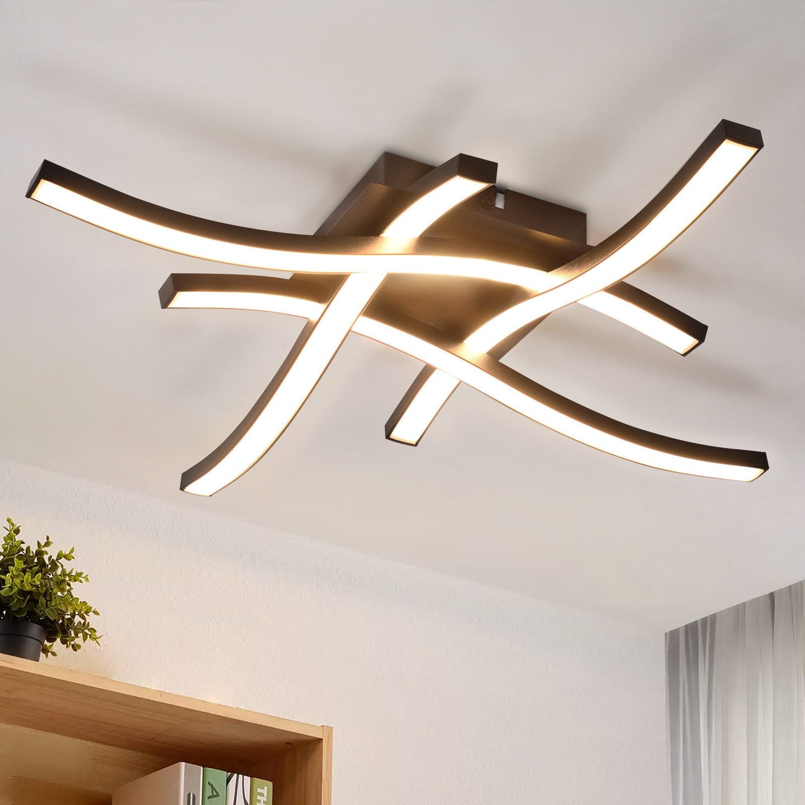 ZMH Lampada da soffitto plafoniera LED moderna legno nero luce bianca calda per soggiorno
