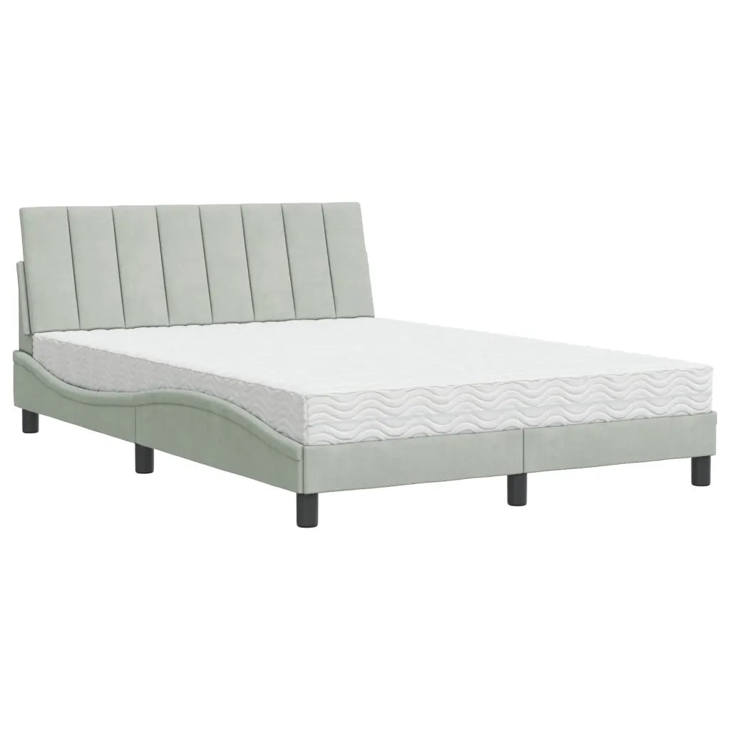 Letto con Materasso Hanko Grigio Chiaro 140x200 cm in Velluto