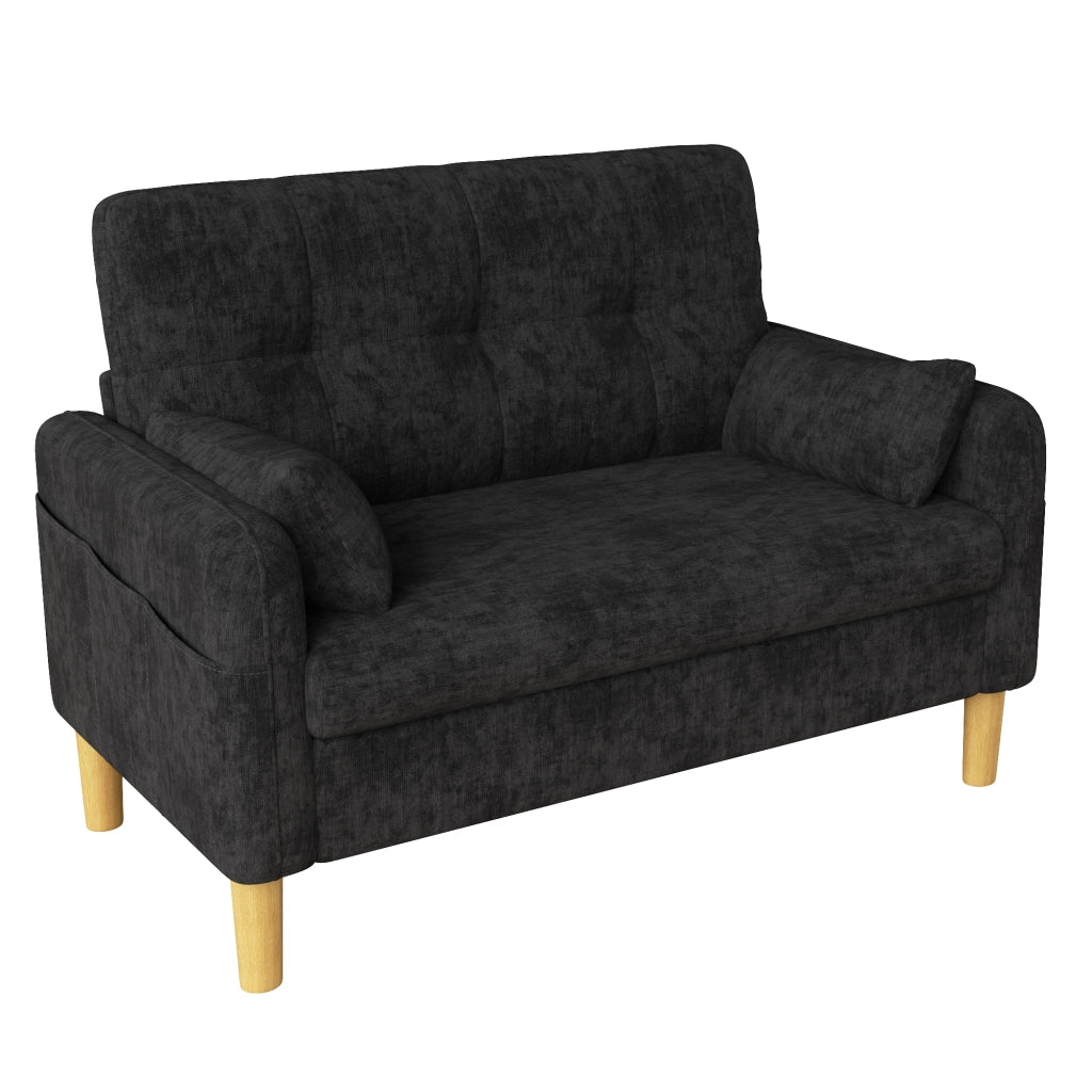 Divano 2 posti imbottito ¨C Minimal ¨C Grigio tessuto chenille con cuscini e tasche portaoggetti