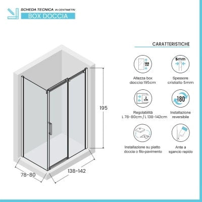 Box doccia angolare 80x140 cm scorrevole in cristallo temperato  Tay