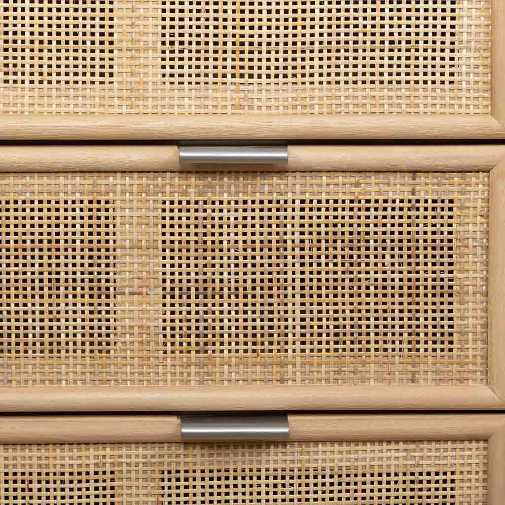 Cassettiera in MDF e rattan, 3 cassetti, marrone, 75x35x78