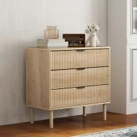 Cassettiera 3 Cassetti in Legno per Camera e Ingresso Stile Nordico, 80x40x77.5 cm, Rovere