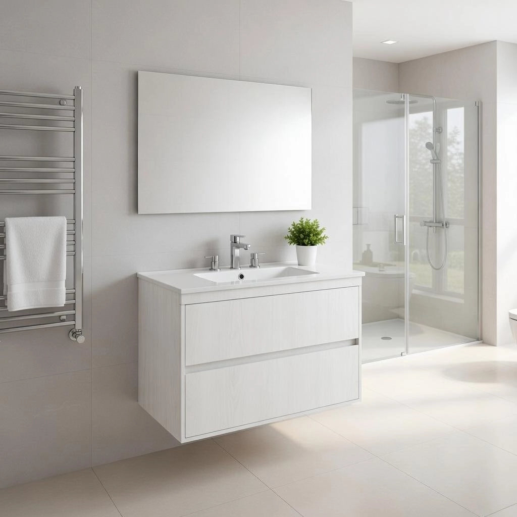 Composizione mobile bagno sospeso con cassetti cm 100 mod. ELEGANCE - Larice Bianco