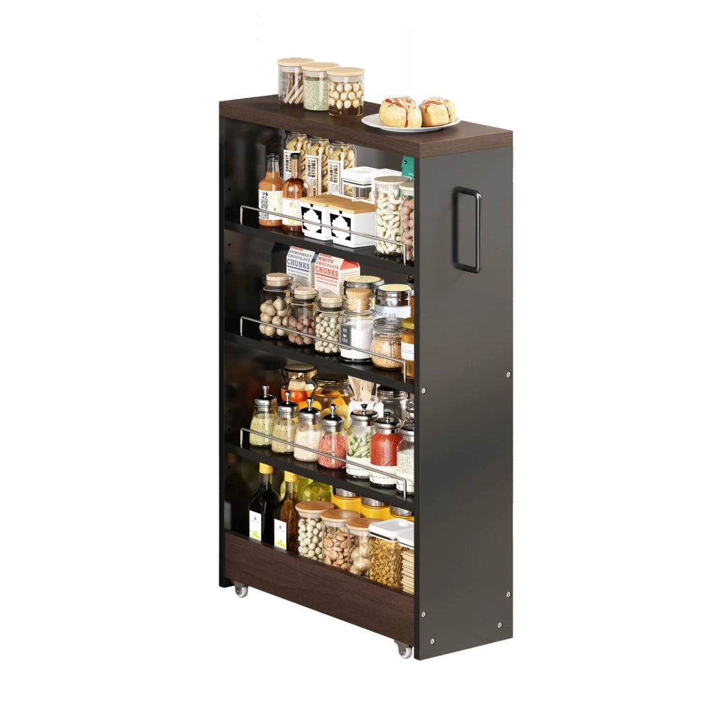 Carrello contenitore 20 cm nero marrone in MDF - 4 ripiani regolabili