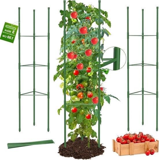 Sostegno per piante 3 pezzi 130 cm - altezza regolabile per pomodori, rose, zucchine e melanzane - verde (3)