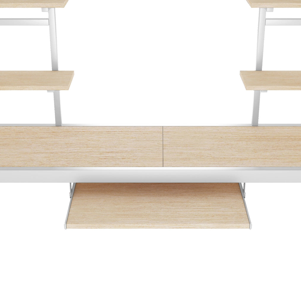 Letto a soppalco in metallo con scrivania e librerie, bianco, 90 x 200 cm