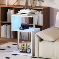 Tavolino con Luce LED a 3 Livelli con Ripiani e Struttura in Alluminio per Soggiorno Camera da Letto 44x38x75 cm Bianco