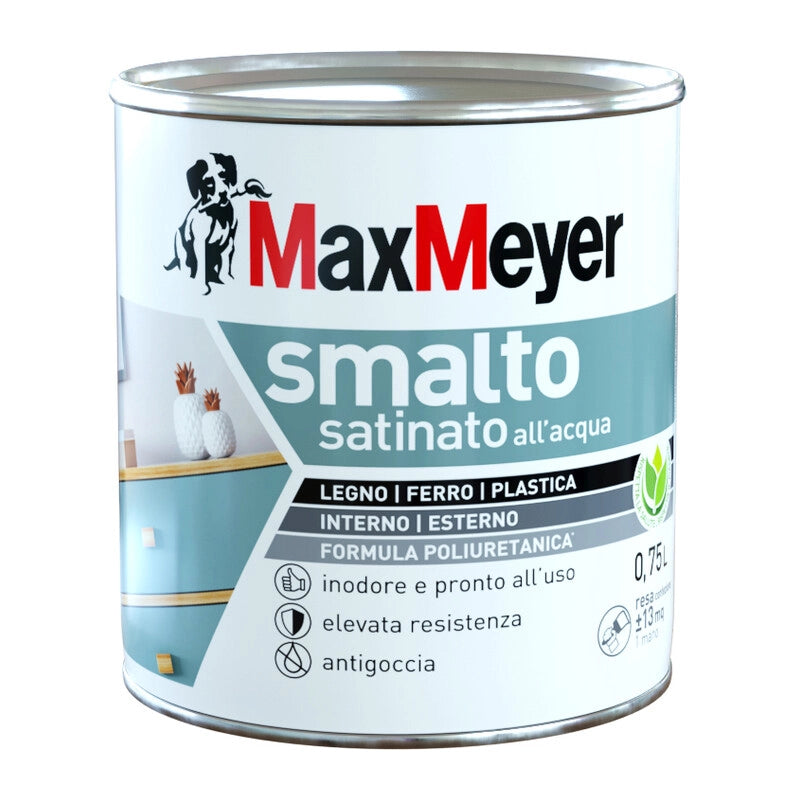 MAX SMALTO ALLACQUA POLIURETANICO SATINATO LT.0,750 BIANCO- 1,0 pz