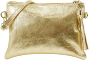 Borsa in pelle reale, schiena e chiusura a cerniera, tasca piccola per la sera, 22x15cm, modello G248 (24K oro)