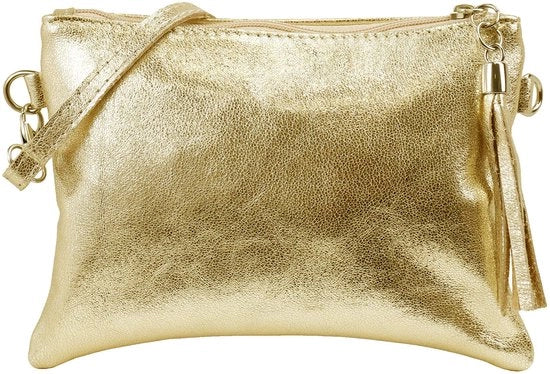 Borsa in pelle reale, schiena e chiusura a cerniera, tasca piccola per la sera, 22x15cm, modello G248 (24K oro)