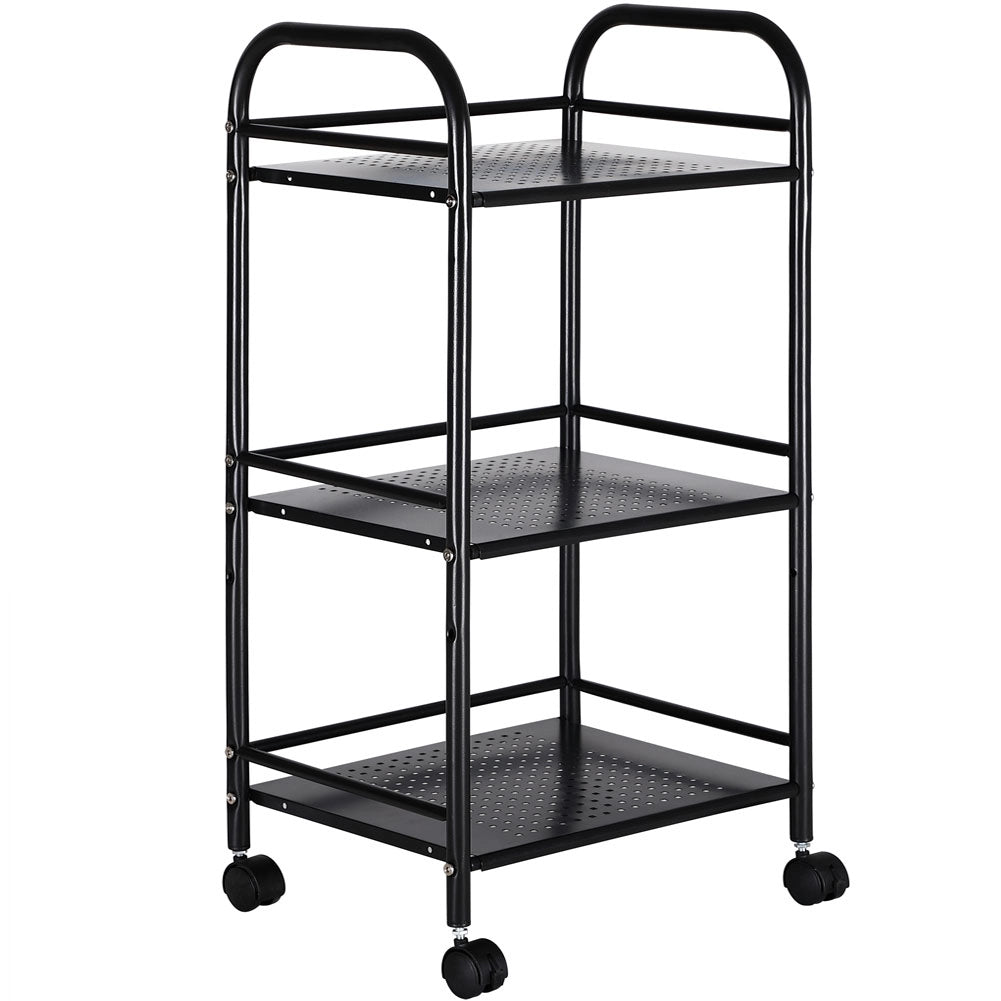 Carrello Estetista 3 Ripiani in Metallo Nero 4 Ruote Arredo Bagno Salvaspazio