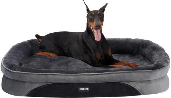 Letto per cani ortopedico, quattro ruote di sostegno per collo, base antiscivolo, cesta per cani, rimovibile e lavabile, per cani grandi, dimensioni 122 x 90 x 19 cm, colore grigio scuro.