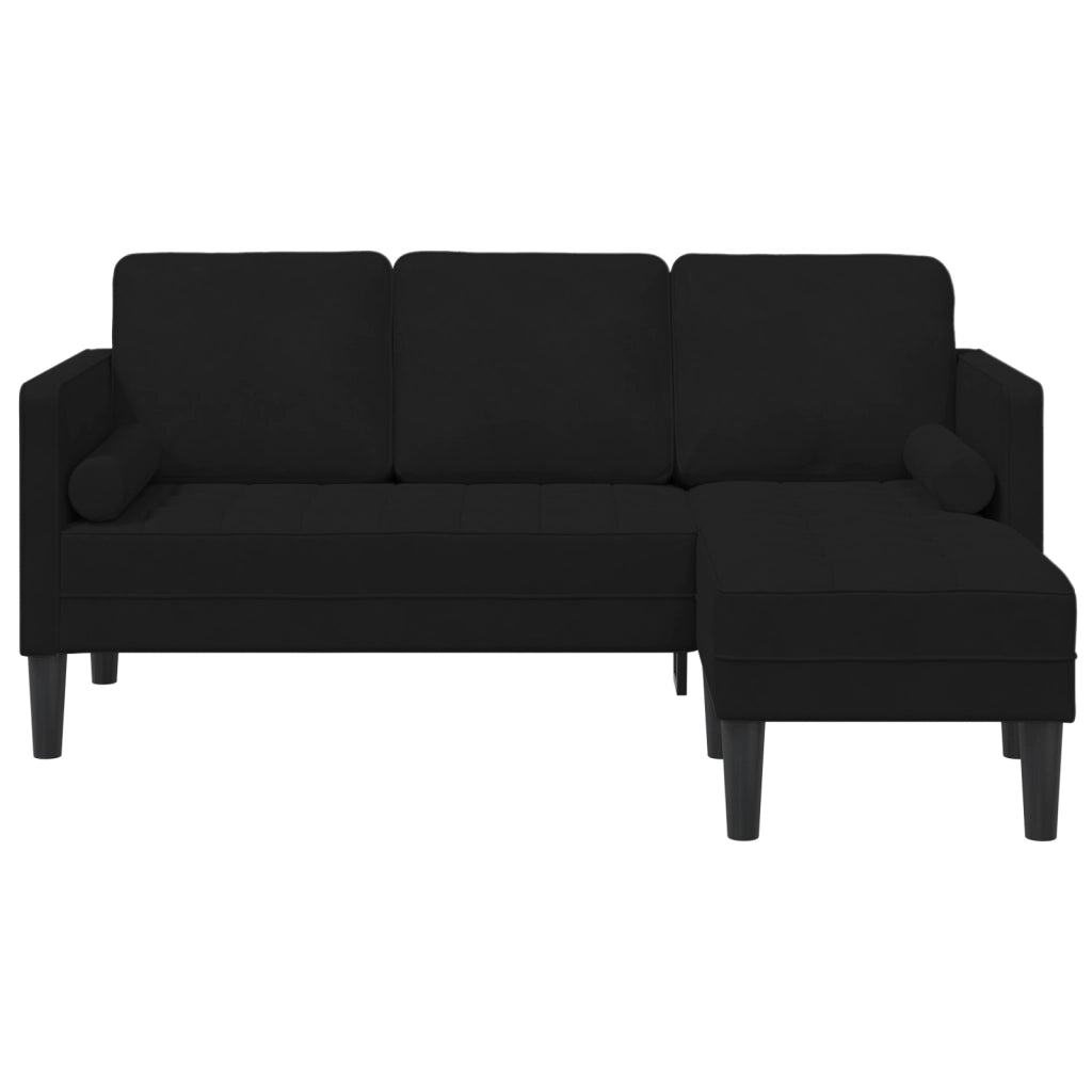 Divano a 3 posti con chaise longue a forma di L nero 160 cm in velluto